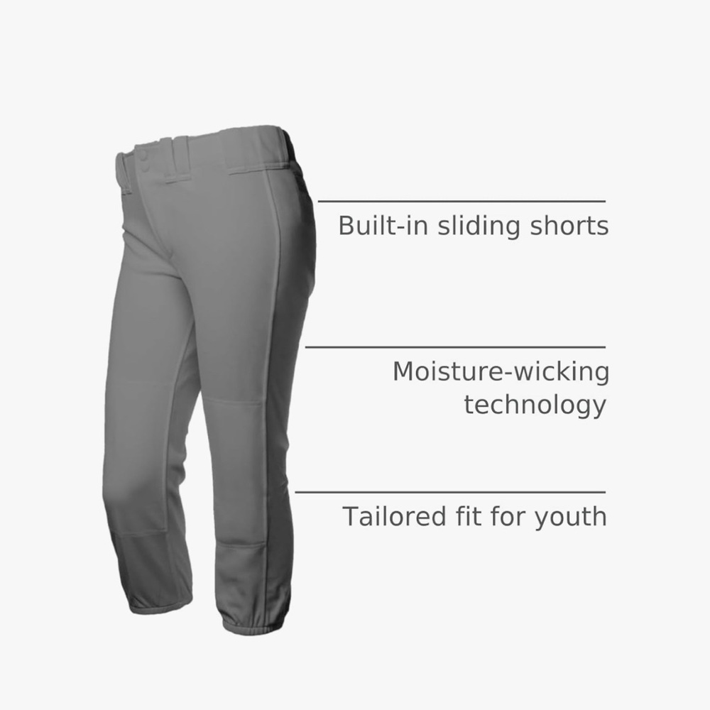 Rip-It Girls Youth Charcoal Grey Pro Softball Pants(set of 3)- size M - Picture 2 of 12